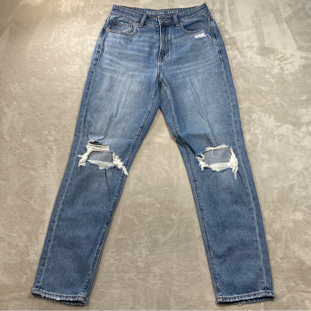 American Eagle Distressed Comfort Stretch Waistband Mom Jean Denim Women's Sz 2